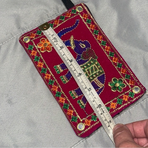 Indian Style Embroidered Elephant Wristlet Travel Colorful 6.75x4.25in Unique - Picture 8 of 10